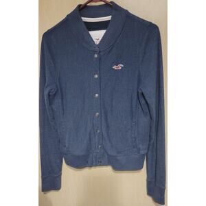 Hollister Jacket Womens Large Full Button Solid Blue Long Sleeve